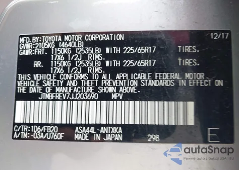 2018 Toyota Rav4 Le from USA, damaged, VIN JTMBFREV7JJ203690